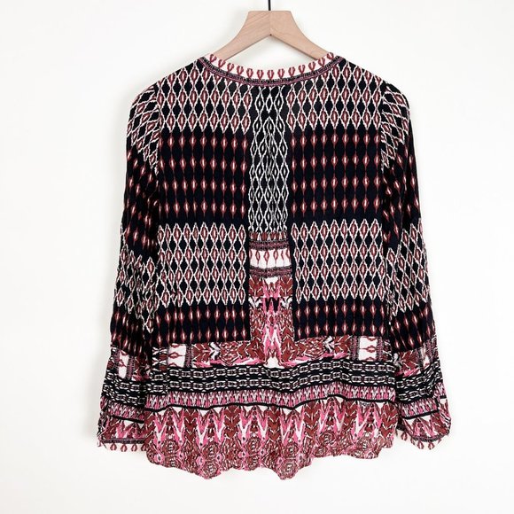 New Hale Bob Relaxed Fit Boho Print Hippie Blouse Top Long Sleeve Bohemian Shirt - Picture 7 of 10